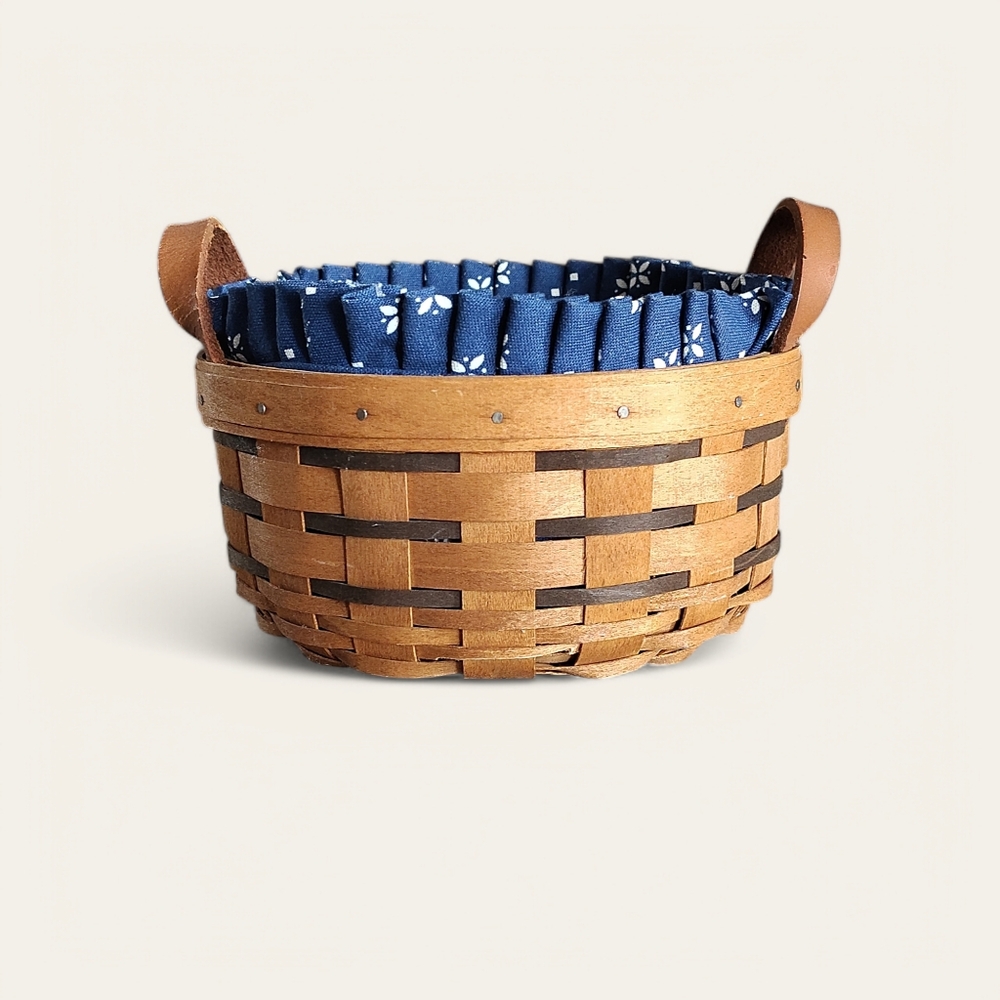 Longaberger Round Button Basket, Liner, Protector, Leather Handles